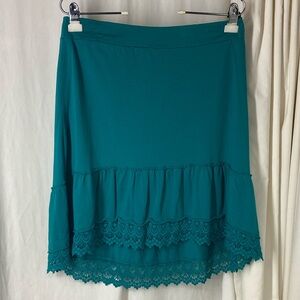 PRANA M Laine Organic Cotton Lace Trim A Line Skirt Sea Green Hi Low